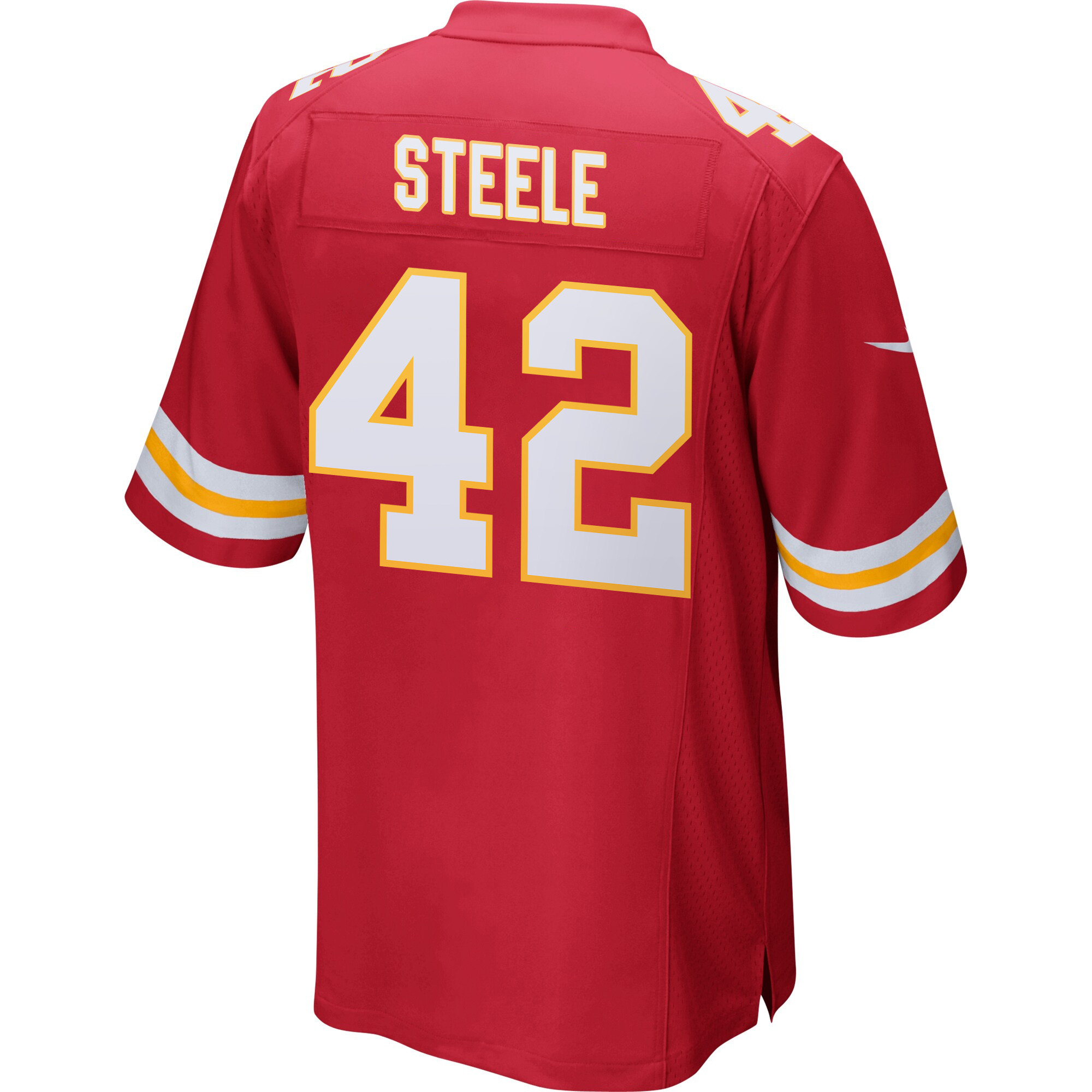 Alternative view of Carson Steele 42 Kansas City Chiefs Super Bowl LIX New Orleans Patch Game Men Jersey - Red JS9471 nicesnker