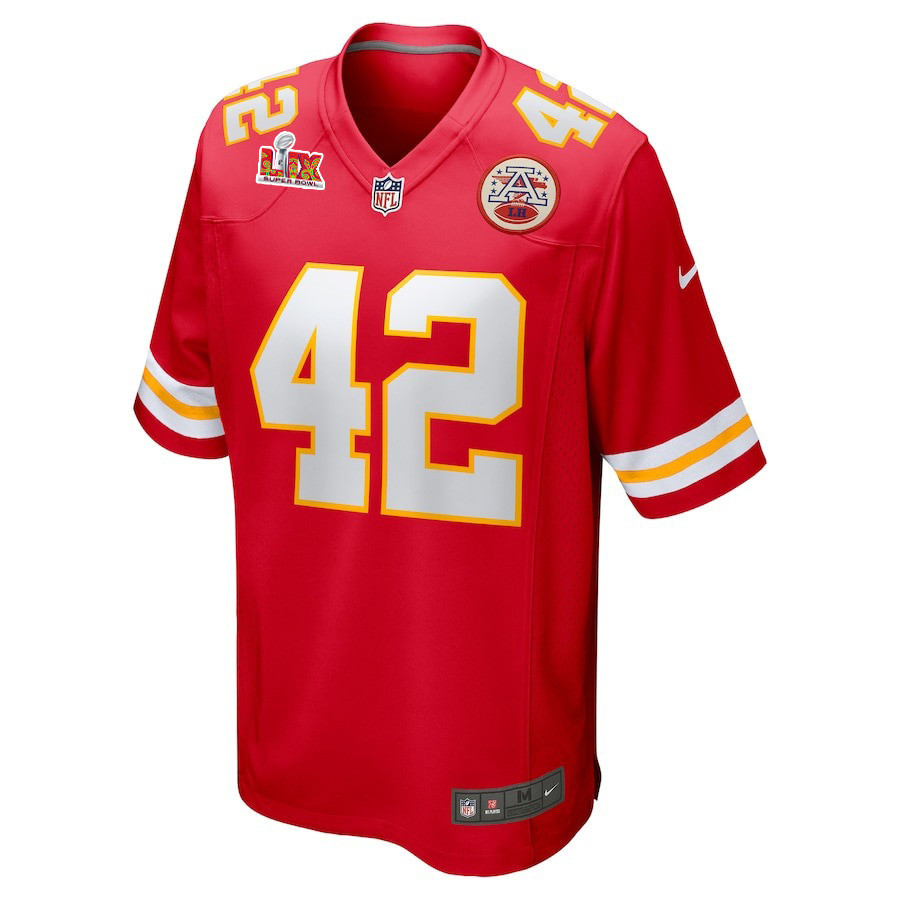 Alternative view of Carson Steele #42 Kansas City Chiefs Super Bowl LIX YOUTH Jersey - Red JS5988 nicesnker