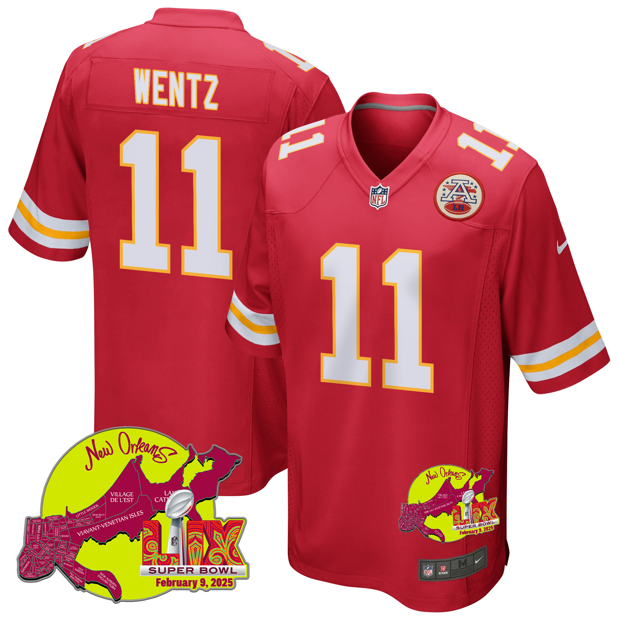 Carson Wentz 11 Kansas City Chiefs Super Bowl LIX New Orleans Patch Game Men Jersey - Red JS6178 nicesnker