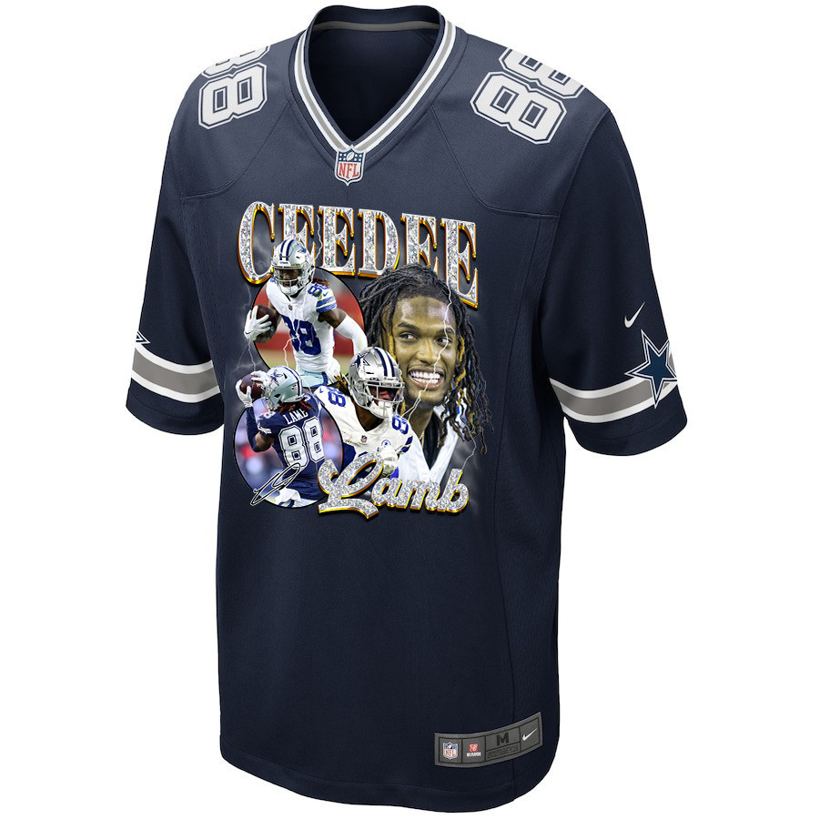 Alternative view of CeeDee Lamb 88 Dallas Cowboys Cee Works Hard Home Game Men Jersey - Navy JS3801 nicesnker