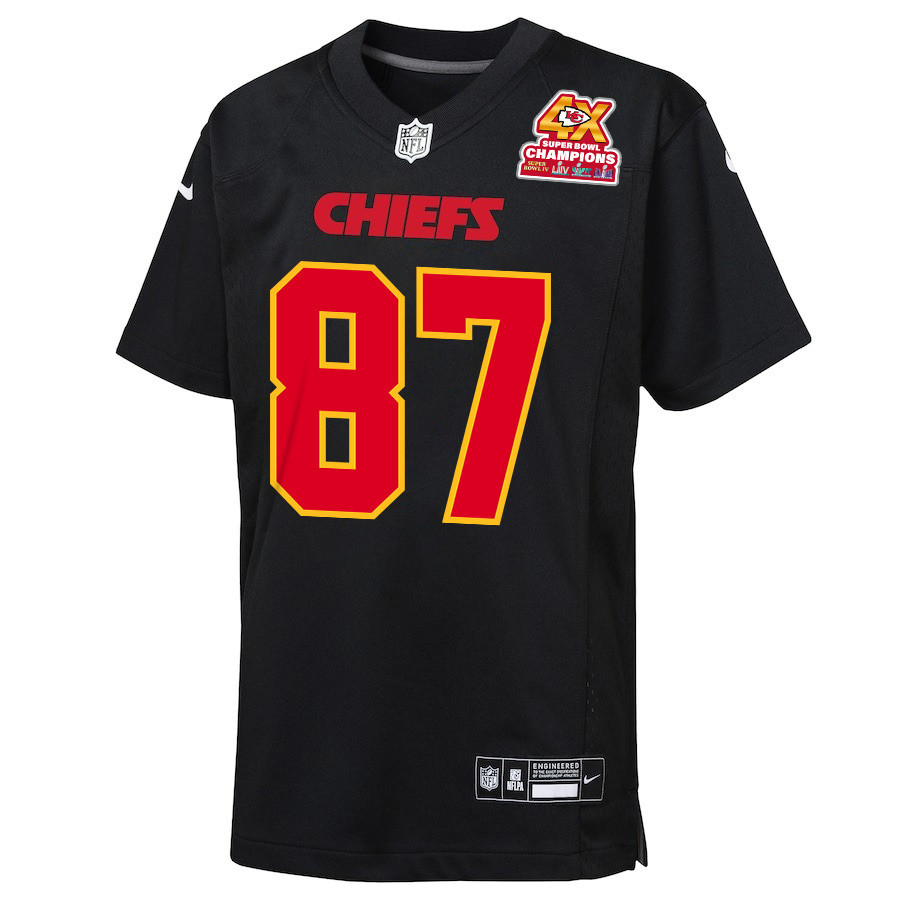Alternative view of Chamarri Conner 27 Kansas City Chiefs Super Bowl LVIII Champions 4X Fashion Game YOUTH Jersey - Carbon Black JS3894 nicesnker