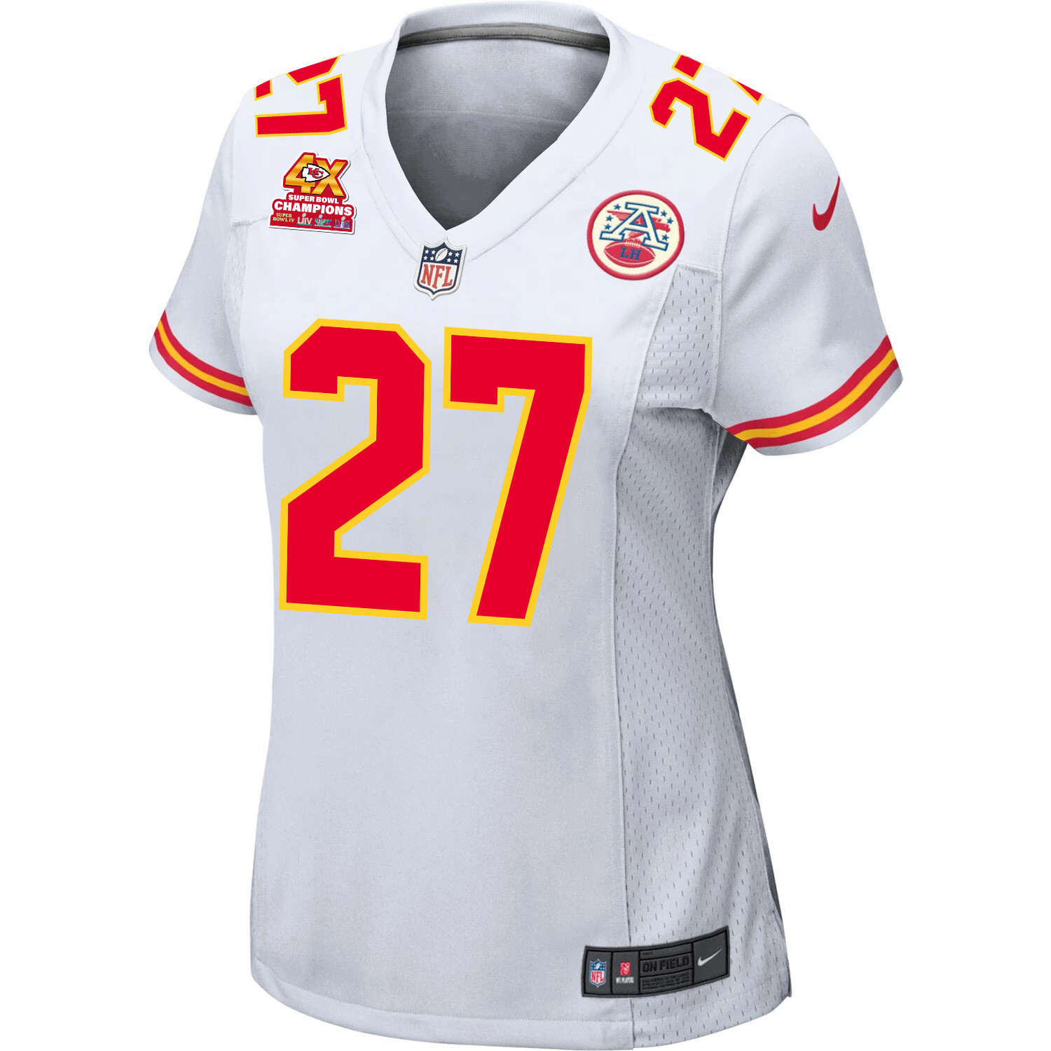 Alternative view of Chamarri Conner 27 Kansas City Chiefs Super Bowl LVIII Champions 4X Game Women Jersey - White JS1948 nicesnker