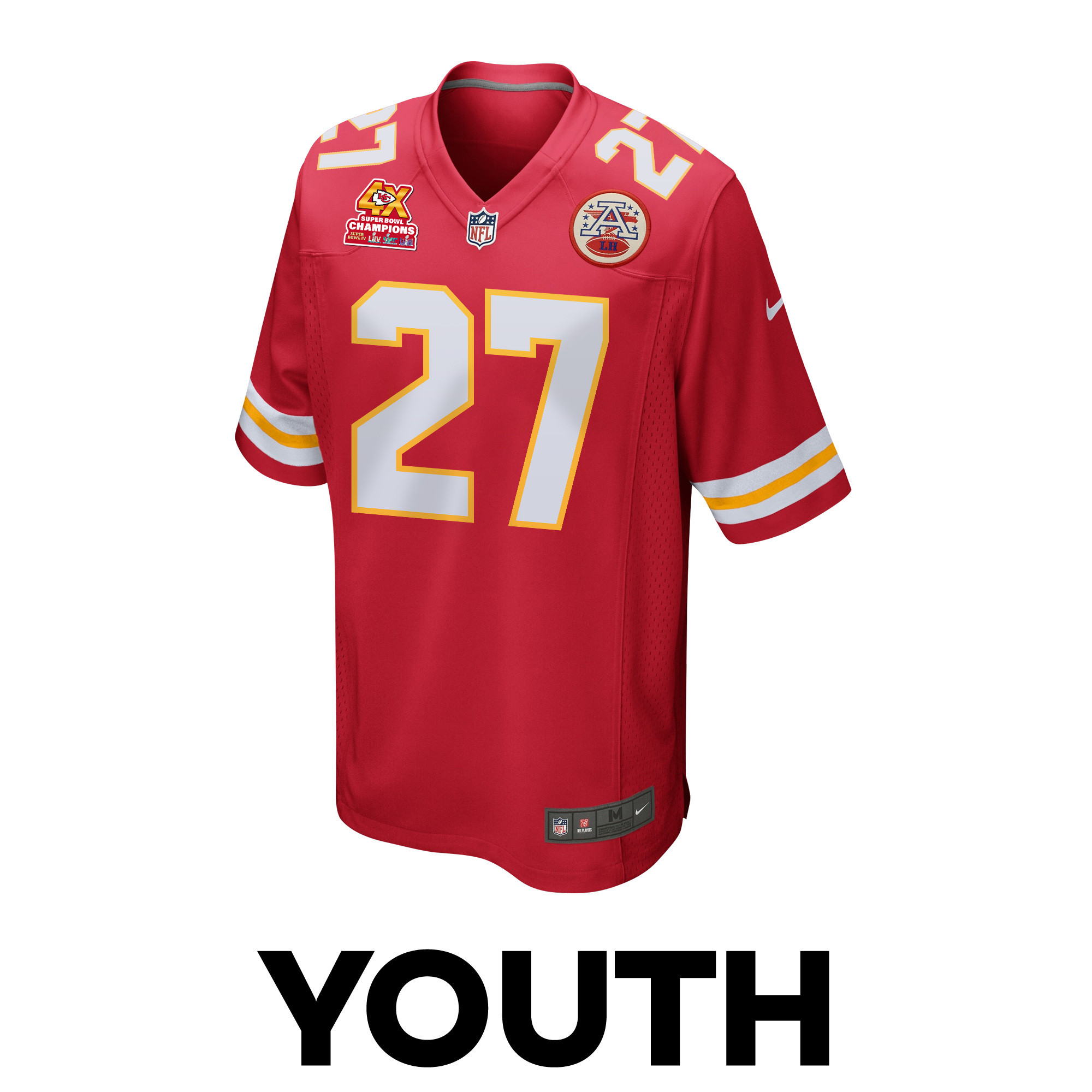 Alternative view of Chamarri Conner 27 Kansas City Chiefs Super Bowl LVIII Champions 4X Game YOUTH Jersey - Red JS7732 nicesnker