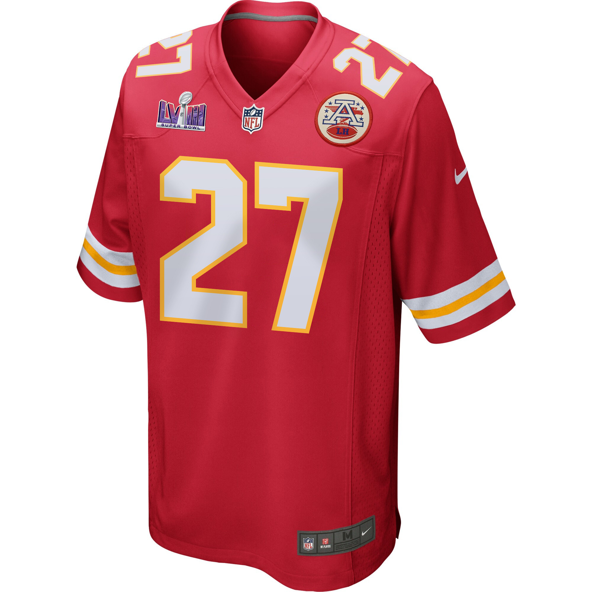 Alternative view of Chamarri Conner 27 Kansas City Chiefs Super Bowl LVIII Patch Game Men Jersey - Red JS1155 nicesnker