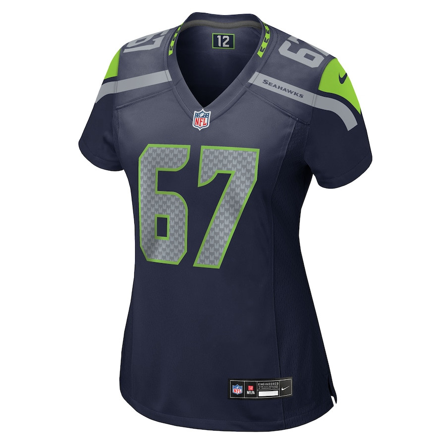 Alternative view of Charles Cross 67 Seattle Seahawks Women's Team Game Jersey - College Navy JS4643 nicesnker