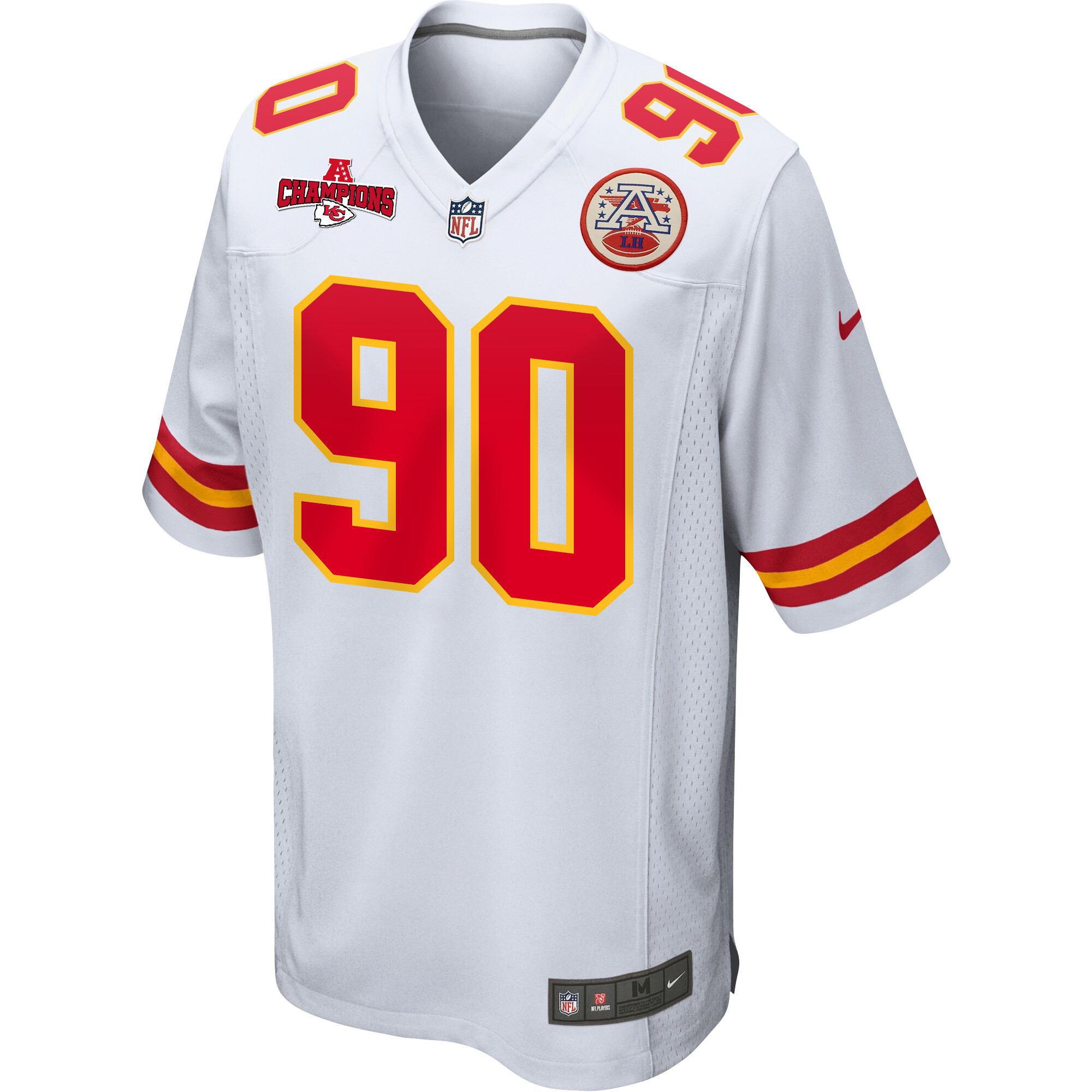 Alternative view of Charles Omenihu 90 Kansas City Chiefs AFC Champions Patch Game Men Jersey - White JS3787 nicesnker