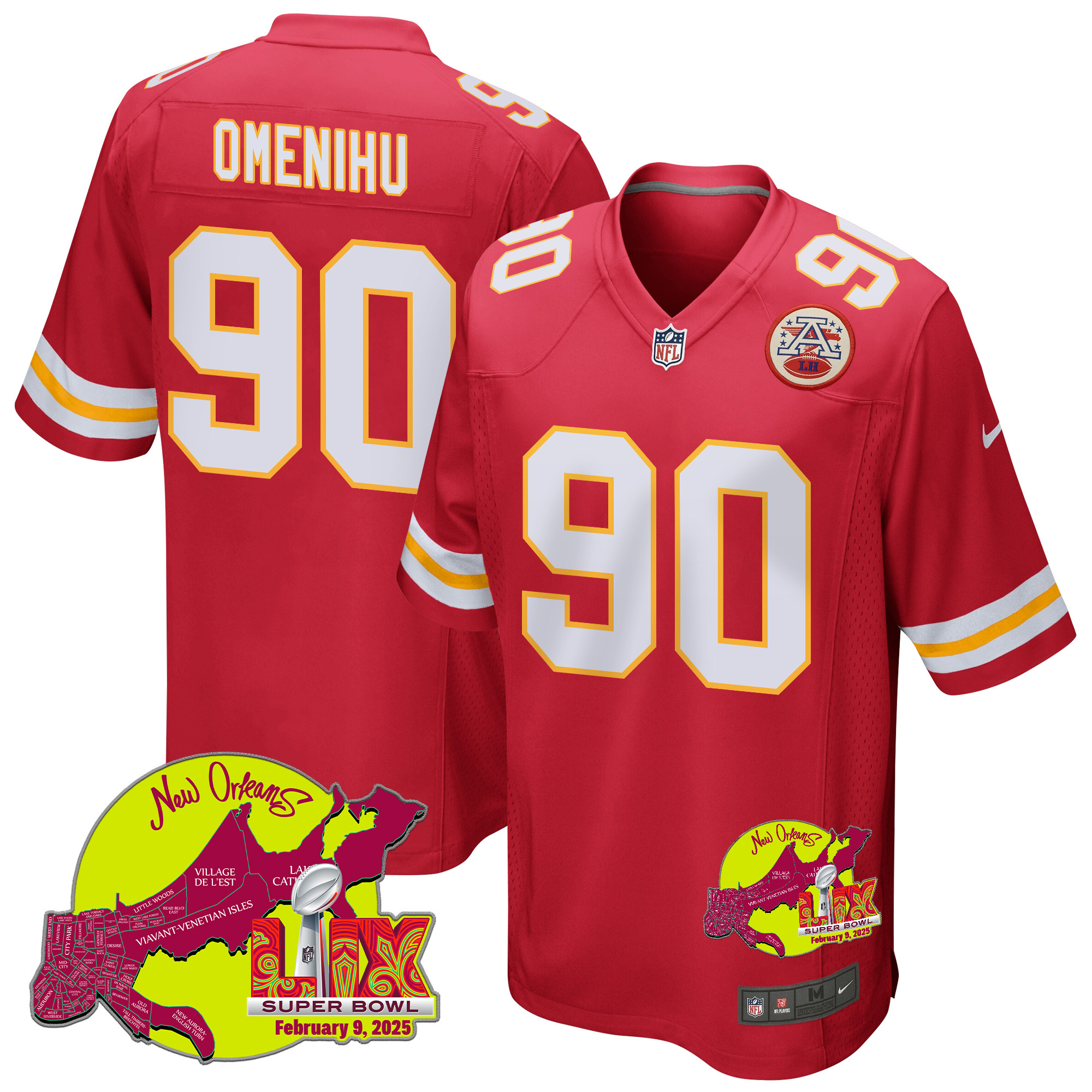 Charles Omenihu 90 Kansas City Chiefs Super Bowl LIX New Orleans Patch Game Men Jersey - Red JS5300 nicesnker