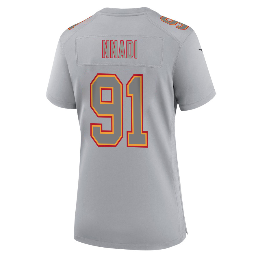 Charles Omenihu 90 Kansas City Chiefs Super Bowl LVIII Champions 4 Stars Patch Atmosphere Fashion Game Women Jersey - Gray JS1219 nicesnker - Image 3