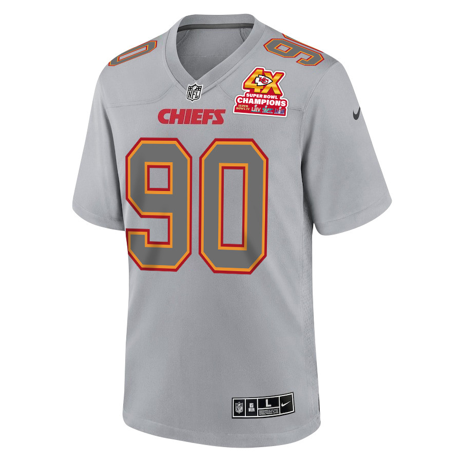 Alternative view of Charles Omenihu 90 Kansas City Chiefs Super Bowl LVIII Champions 4X Atmosphere Fashion Game Men Jersey - Gray JS4400 nicesnker