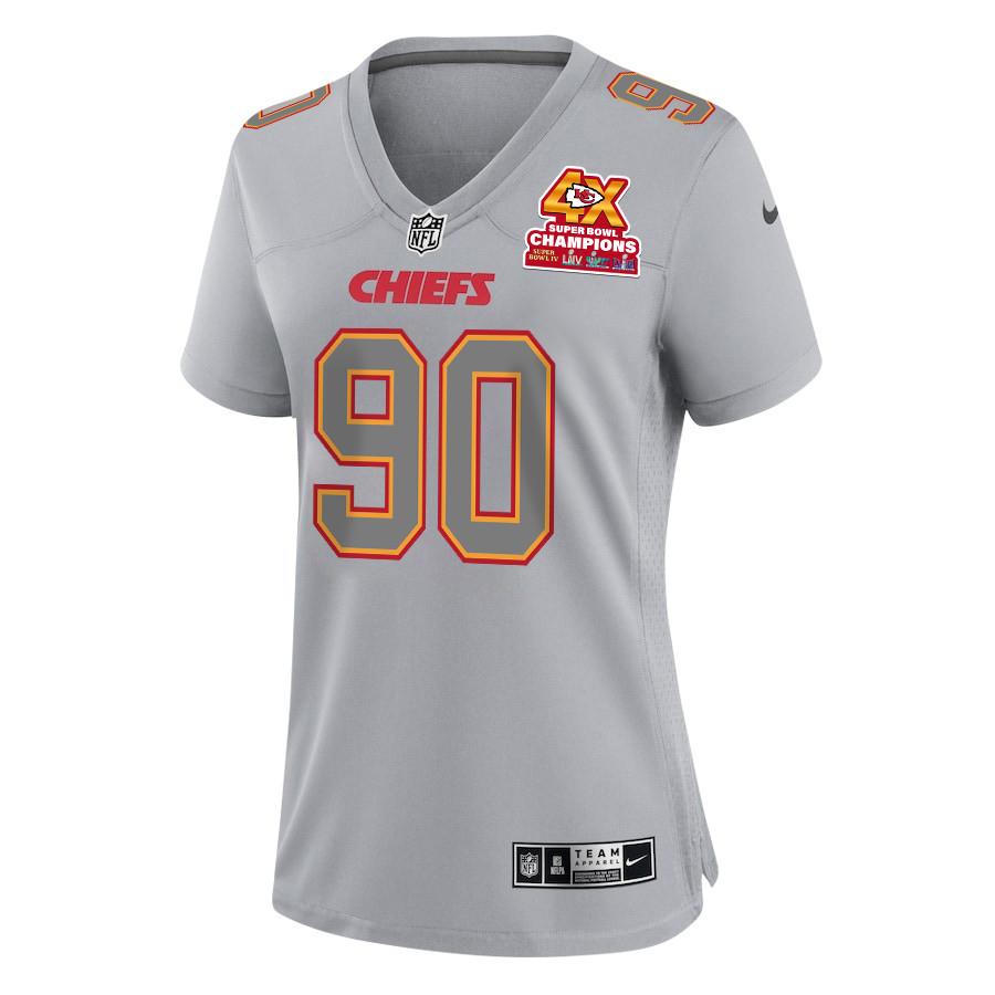 Alternative view of Charles Omenihu 90 Kansas City Chiefs Super Bowl LVIII Champions 4X Atmosphere Fashion Game Women Jersey - Gray JS2488 nicesnker