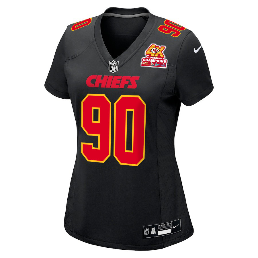 Alternative view of Charles Omenihu 90 Kansas City Chiefs Super Bowl LVIII Champions 4X Fashion Game Women Jersey - Carbon Black JS4528 nicesnker