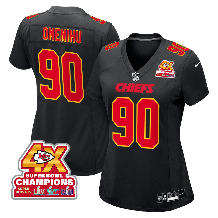 Charles Omenihu 90 Kansas City Chiefs Super Bowl LVIII Champions 4X Fashion Game Women Jersey - Carbon Black JS4528 nicesnker