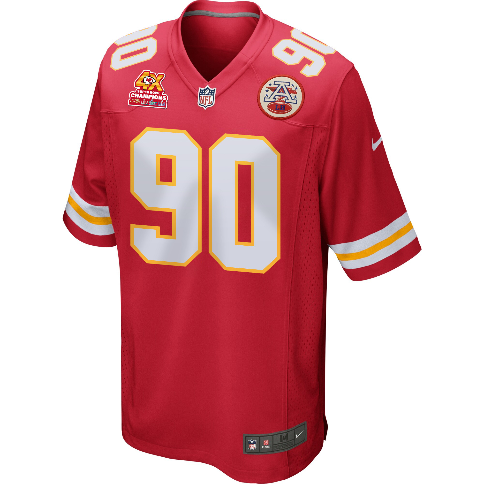 Alternative view of Charles Omenihu 90 Kansas City Chiefs Super Bowl LVIII Champions 4X Game Men Jersey - Red JS2244 nicesnker