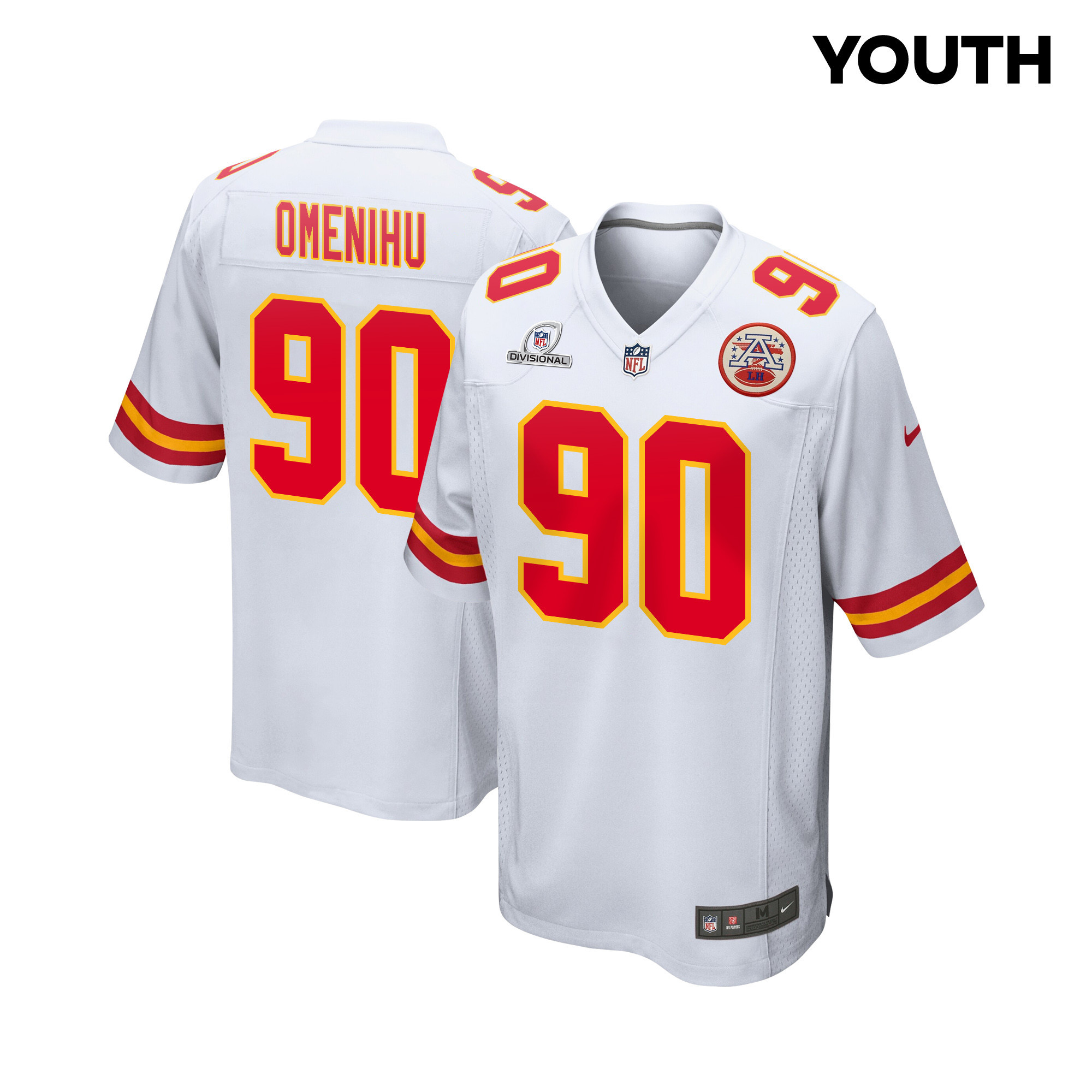 Charles Omenihu 90 Kansas City Chiefs Super Bowl LVIII Patch Game YOUTH Jersey - White JS8555 nicesnker