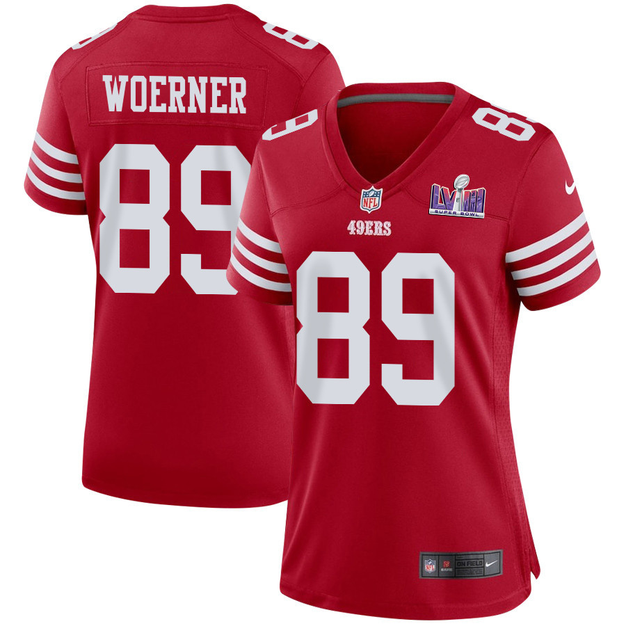 Charlie Woerner 89 San Francisco 49ers Super Bowl LVIII Patch Game Women Jersey - Scarlet JS6885 nicesnker