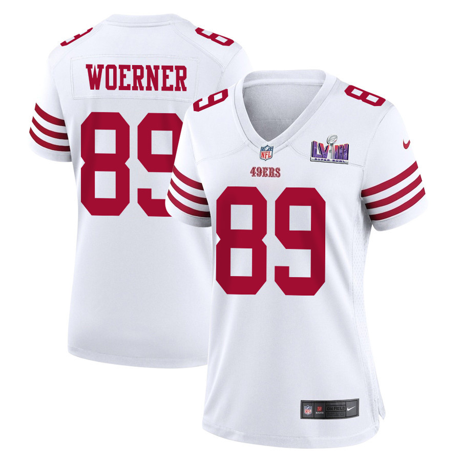 Charlie Woerner 89 San Francisco 49ers Super Bowl LVIII Patch Game Women Jersey - White JS4219 nicesnker