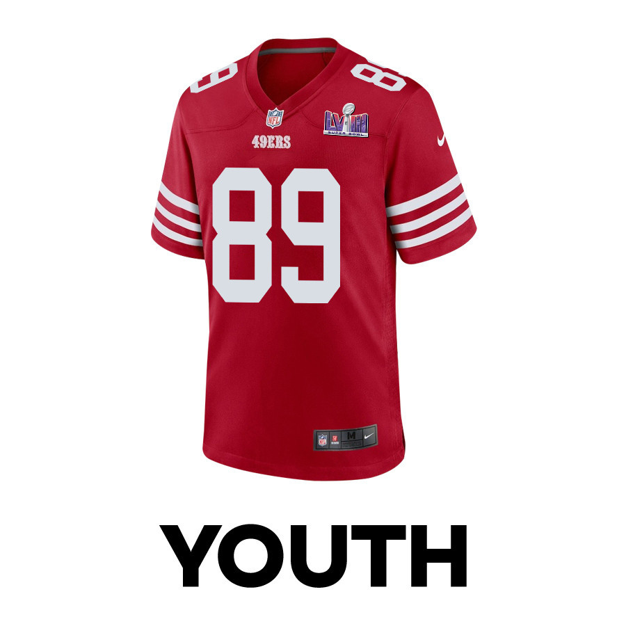 Alternative view of Charlie Woerner 89 San Francisco 49ers Super Bowl LVIII Patch Game YOUTH Jersey - Scarlet JS1403 nicesnker