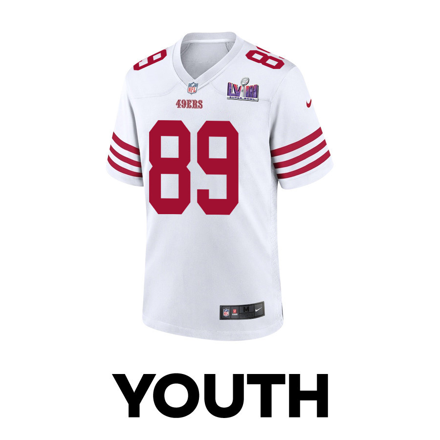 Alternative view of Charlie Woerner 89 San Francisco 49ers Super Bowl LVIII Patch Game YOUTH Jersey - White JS4184 nicesnker