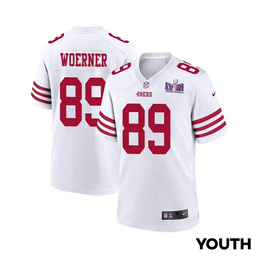 Charlie Woerner 89 San Francisco 49ers Super Bowl LVIII Patch Game YOUTH Jersey - White JS4184 nicesnker