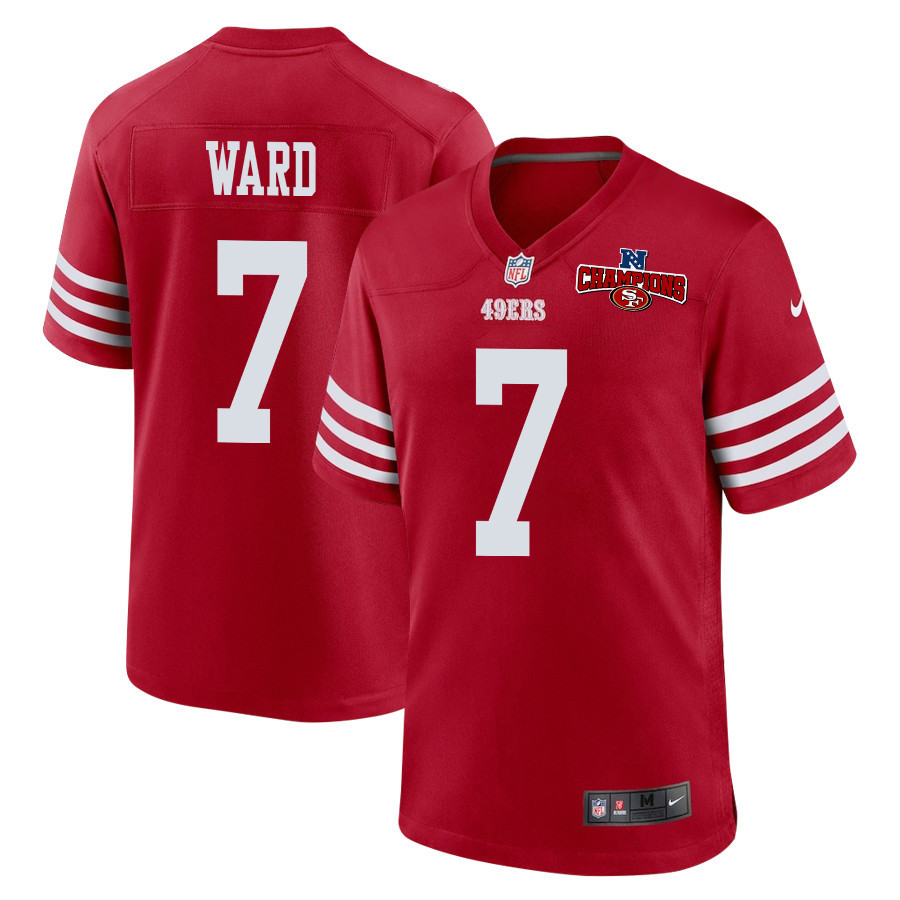 Charvarius Ward 7 San Francisco 49ers NFC Champions Patch Game Men Jersey - Scarlet JS6587 nicesnker