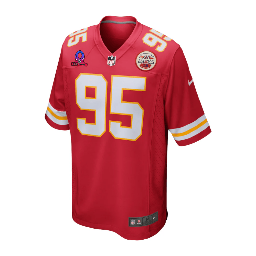 Alternative view of Chris Jones 95 Kansas City Chiefs 2025 Pro Bowl Patch Game Men Jersey - Red JS6679 nicesnker