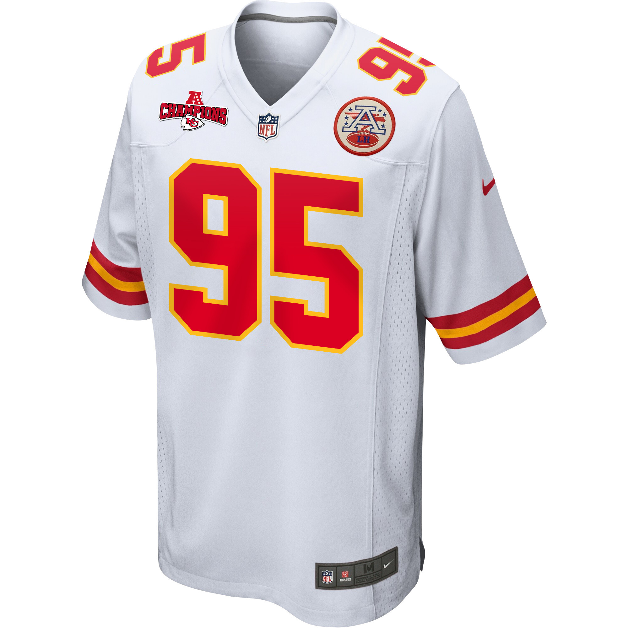 Alternative view of Chris Jones 95 Kansas City Chiefs AFC Champions Patch Game Men Jersey - White JS6506 nicesnker
