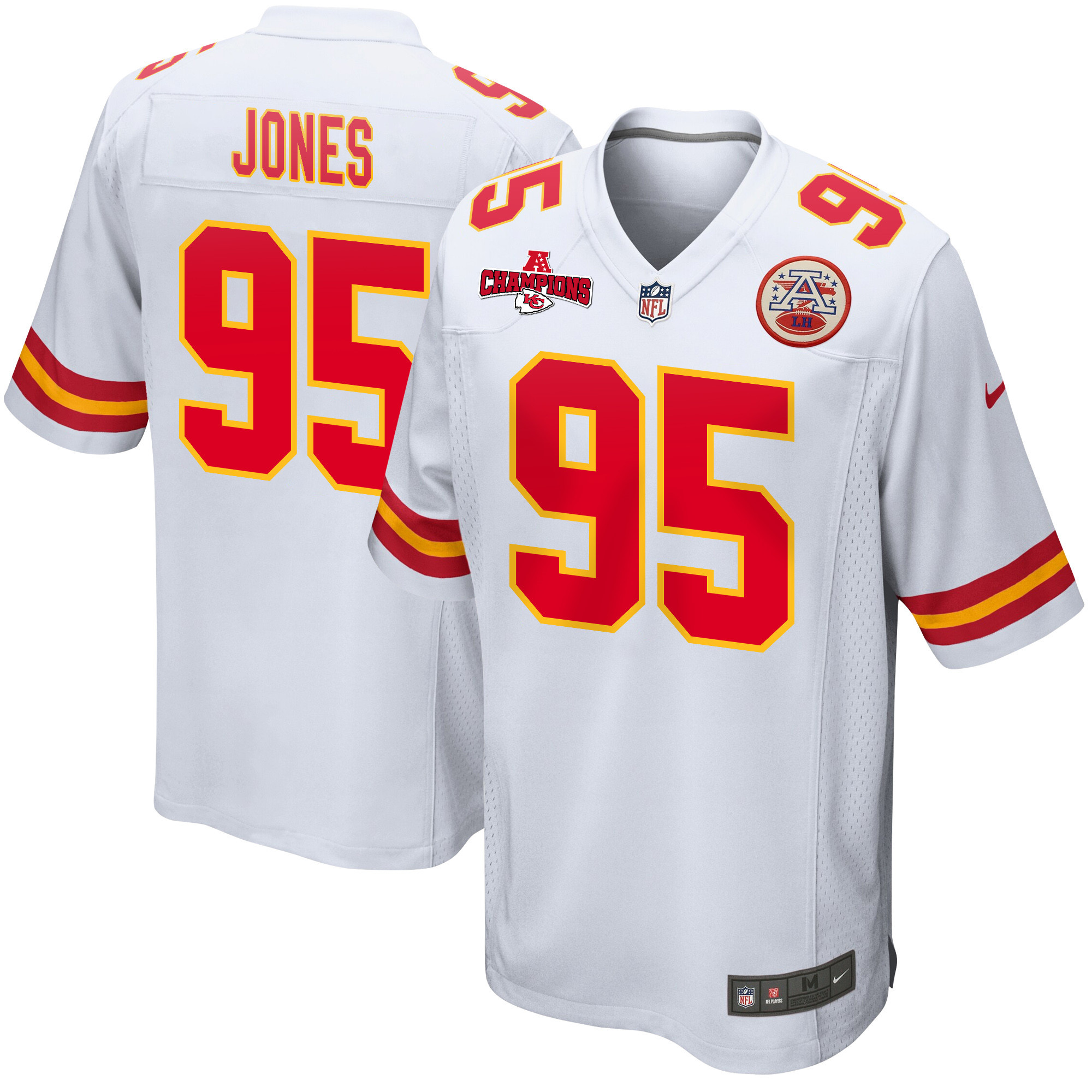 Chris Jones 95 Kansas City Chiefs AFC Champions Patch Game Men Jersey - White JS6506 nicesnker