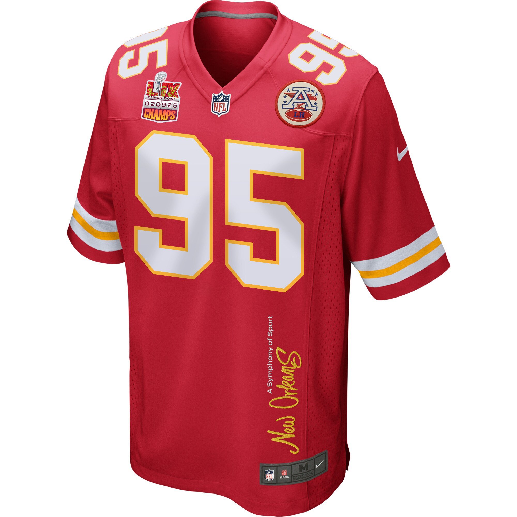 Chris Jones 95 Kansas City Chiefs Super Bowl LIX Champions Patch 'New Orleans - A Symphony of Sport' EMBROIDERED Game Men Jersey - Red JS6866 nicesnker - Image 3