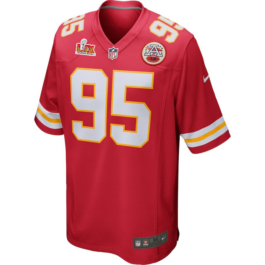 Alternative view of Chris Jones #95 Kansas City Chiefs Super Bowl LIX Jersey - Men's - Red JS4033 nicesnker