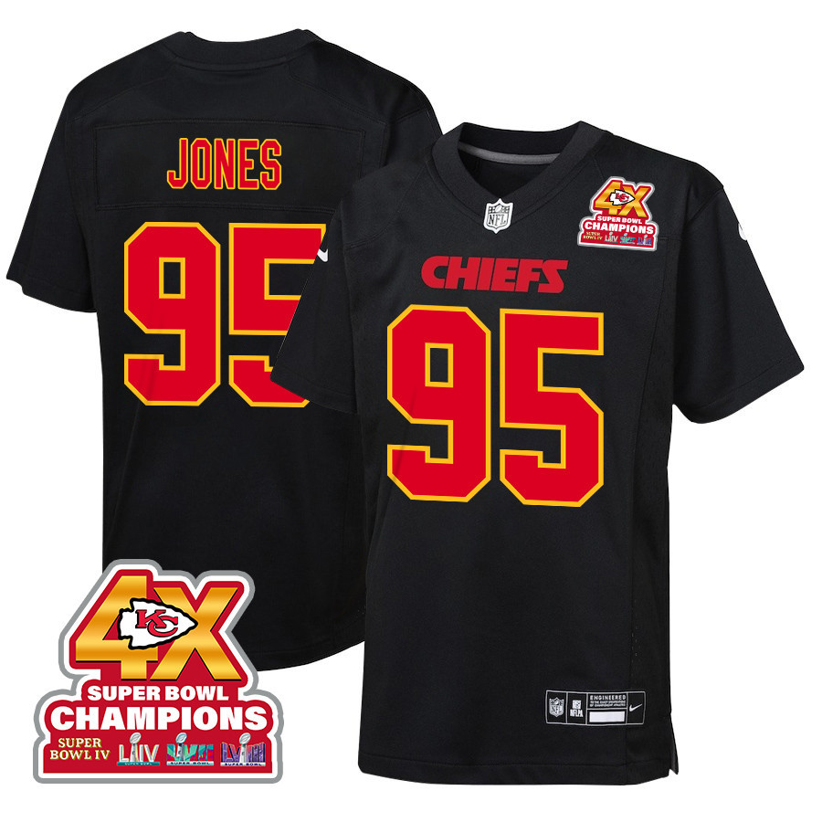 Chris Jones 95 Kansas City Chiefs Super Bowl LVIII Champions 4X Fashion Game YOUTH Jersey - Carbon Black JS8152 nicesnker