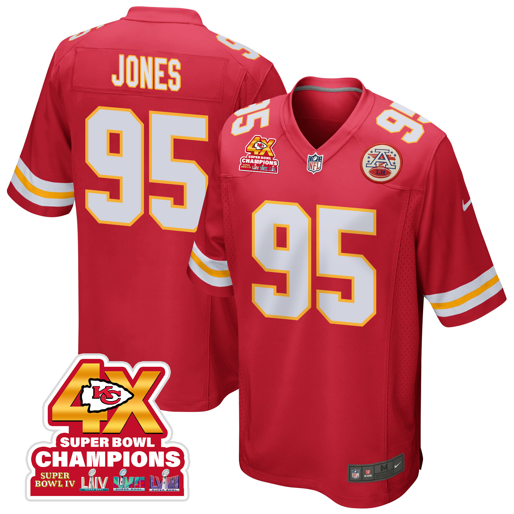Chris Jones 95 Kansas City Chiefs Super Bowl LVIII Champions 4X Game Men Jersey - Red JS6269 nicesnker