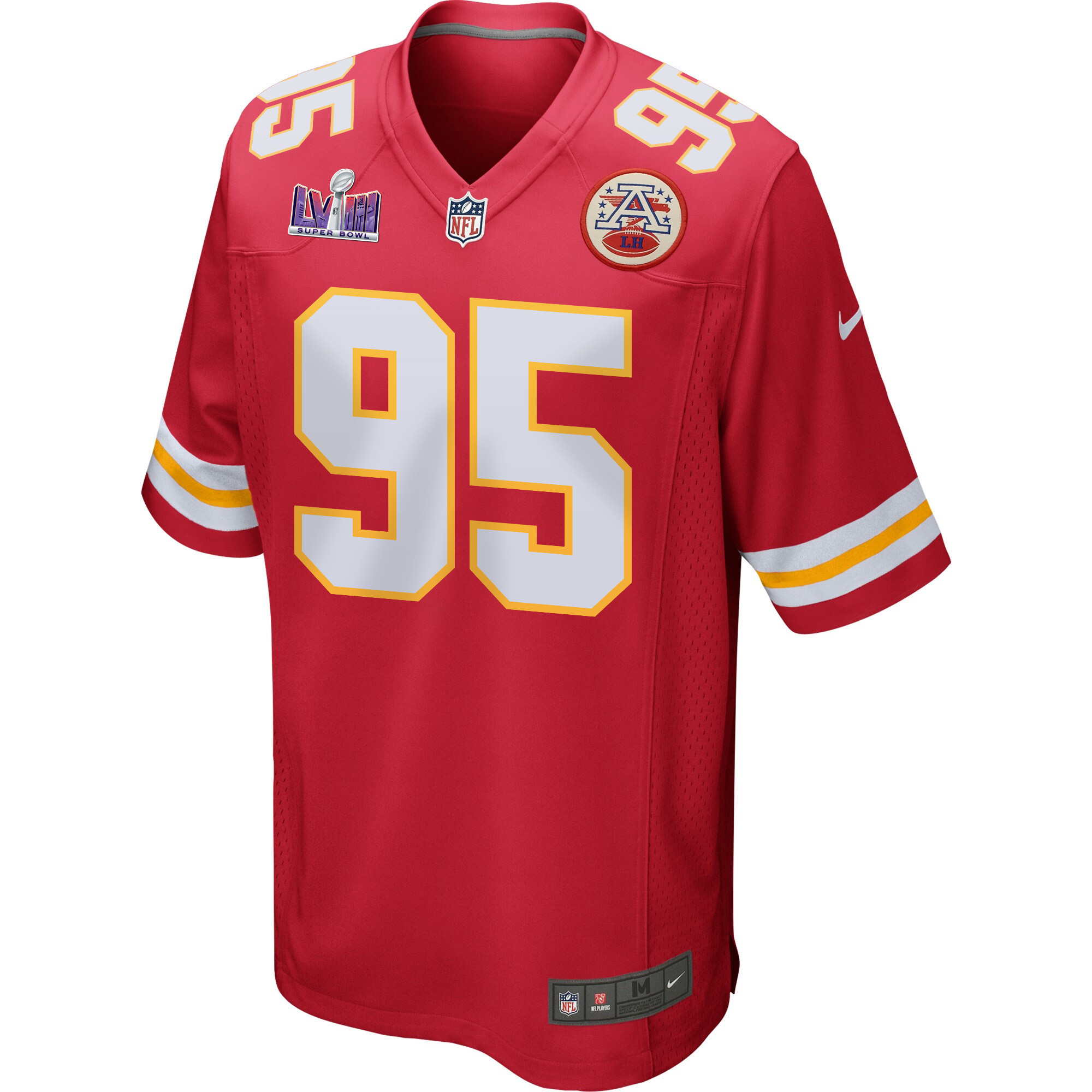 Alternative view of Chris Jones 95 Kansas City Chiefs Super Bowl LVIII Patch Game Men Jersey - Red JS7057 nicesnker