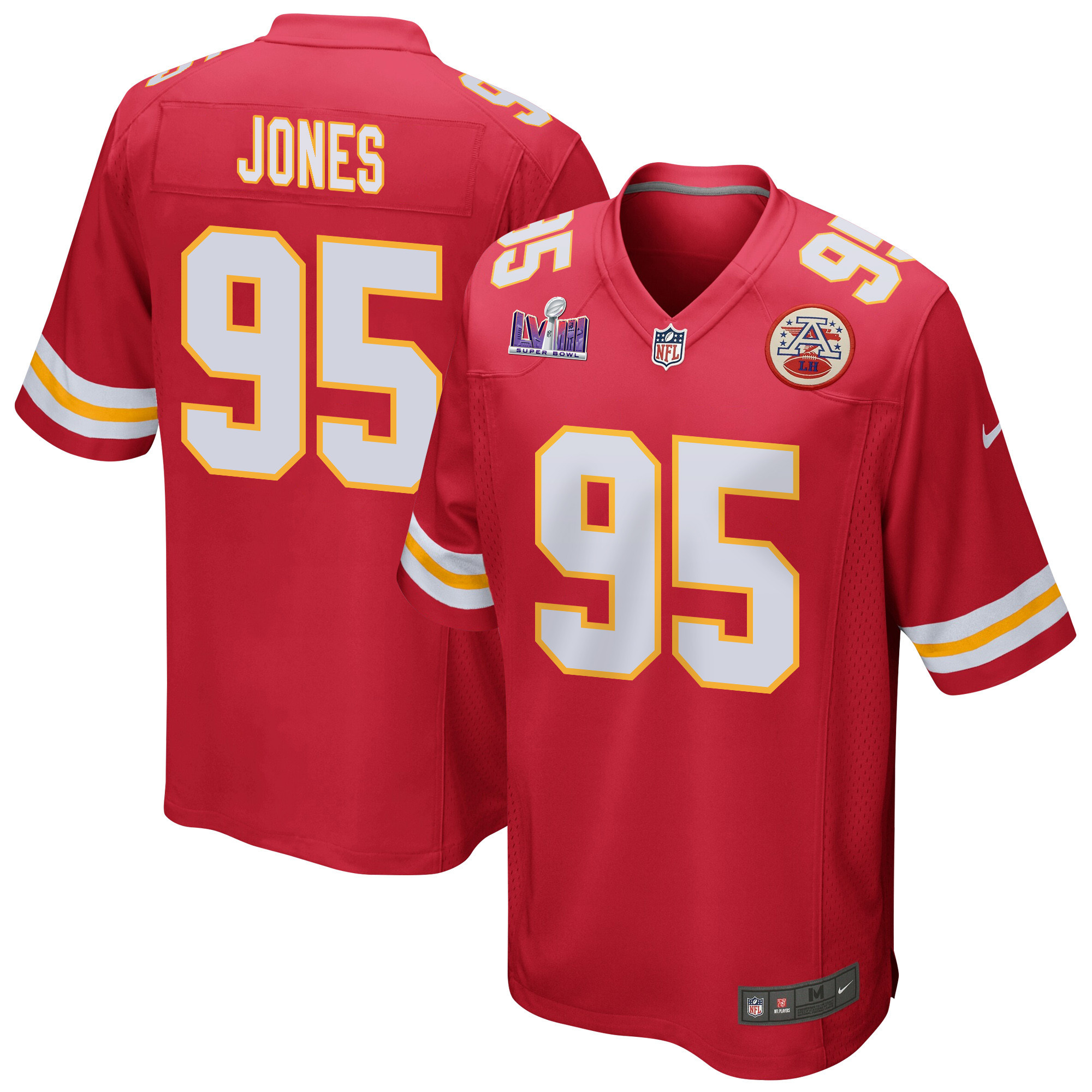 Chris Jones 95 Kansas City Chiefs Super Bowl LVIII Patch Game Men Jersey - Red JS7057 nicesnker