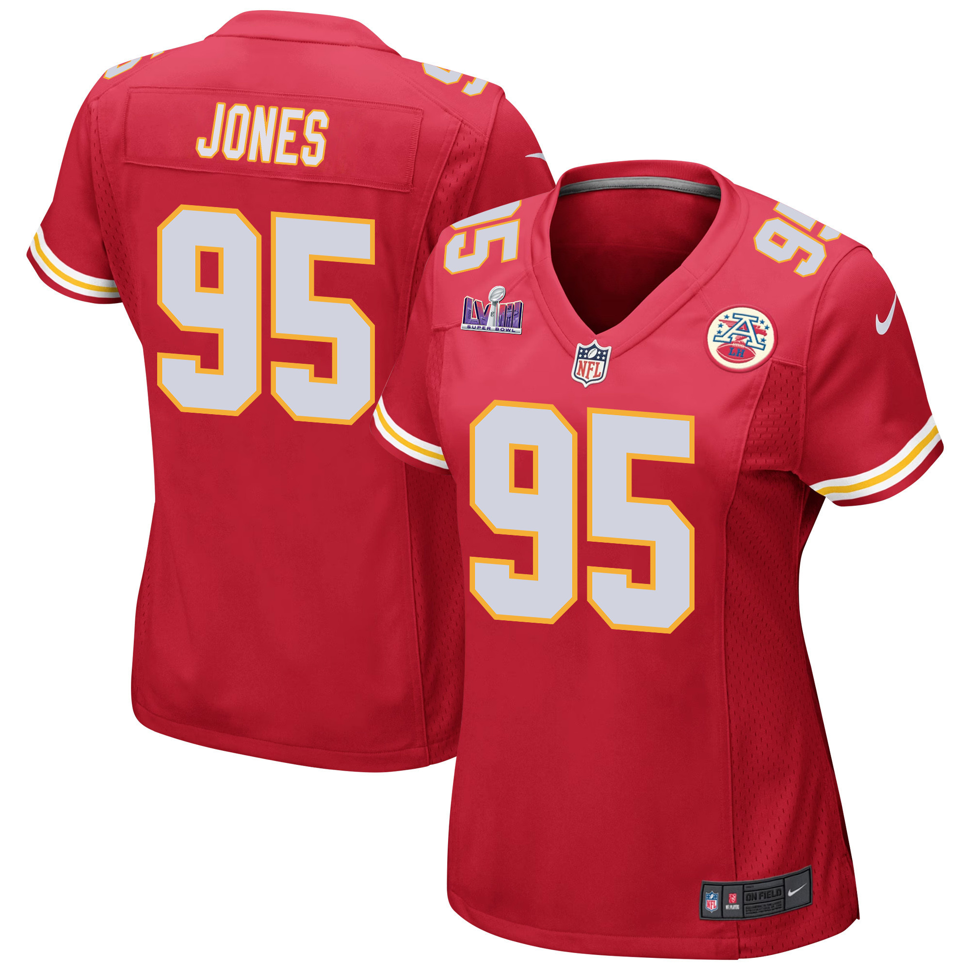 Chris Jones 95 Kansas City Chiefs Super Bowl LVIII Patch Game Women Jersey - Red JS4235 nicesnker