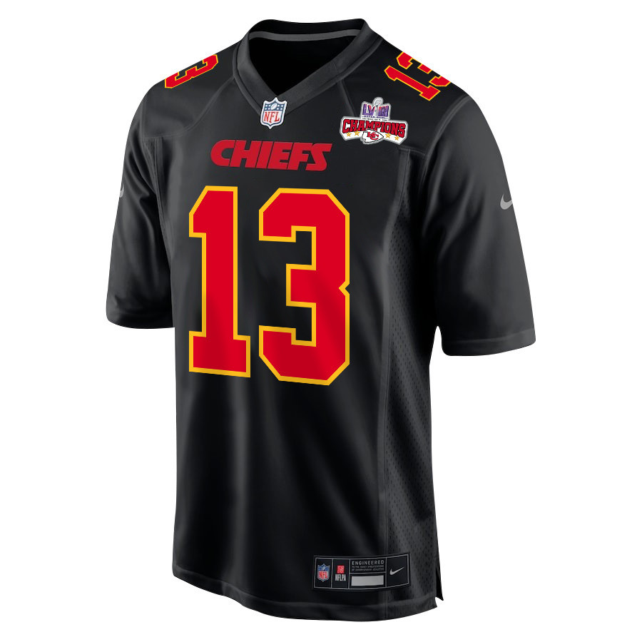 Alternative view of Chris Oladokun 13 Kansas City Chiefs Super Bowl LVIII Champions 4 Stars Patch Fashion Game Men Jersey - Carbon Black JS2004 nicesnker