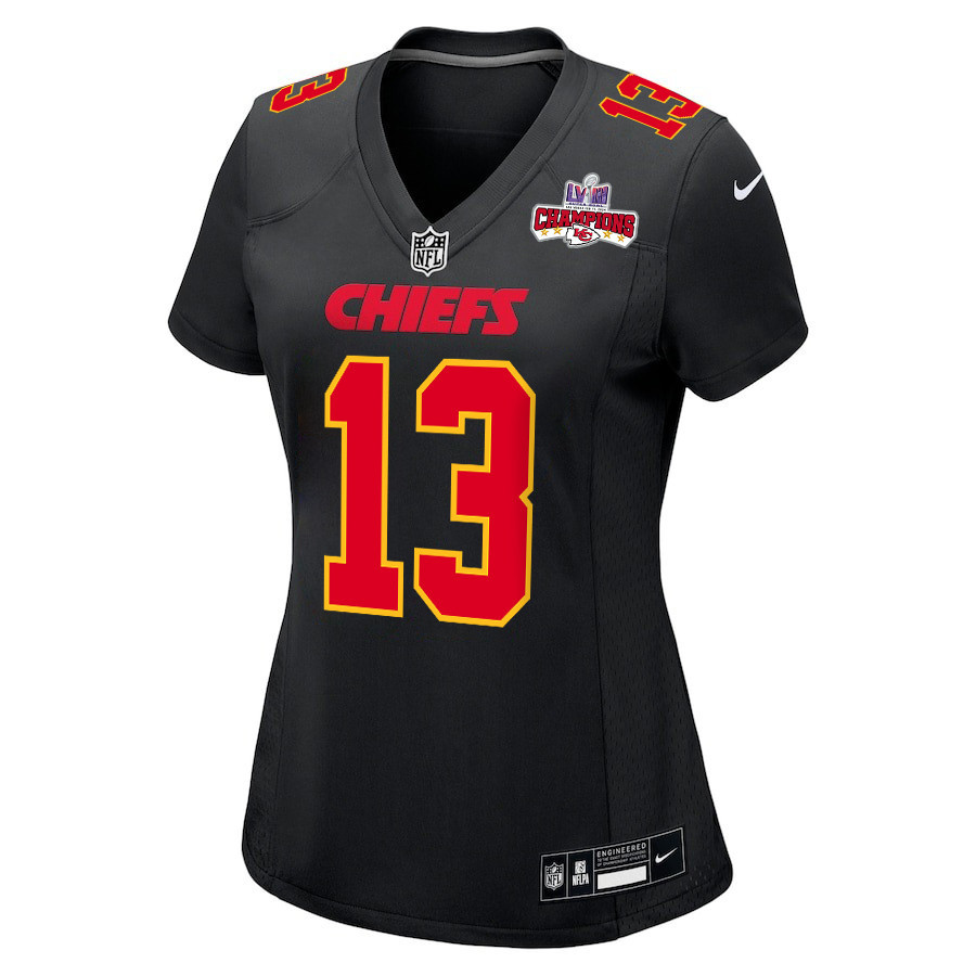 Alternative view of Chris Oladokun 13 Kansas City Chiefs Super Bowl LVIII Champions 4 Stars Patch Fashion Game Women Jersey - Carbon Black JS2898 nicesnker