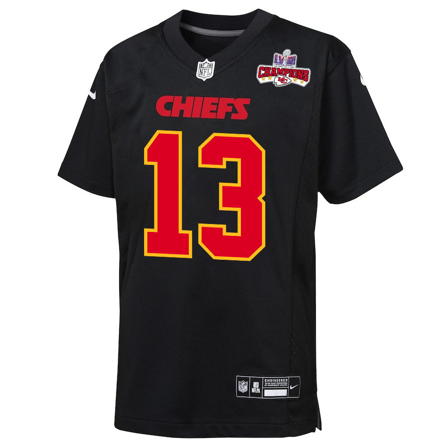 Alternative view of Chris Oladokun 13 Kansas City Chiefs Super Bowl LVIII Champions 4 Stars Patch Fashion Game YOUTH Jersey - Carbon Black JS9460 nicesnker