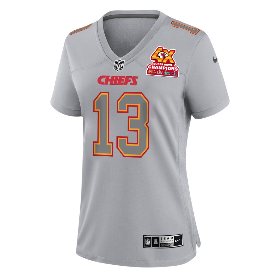 Alternative view of Chris Oladokun 13 Kansas City Chiefs Super Bowl LVIII Champions 4X Atmosphere Fashion Game Women Jersey - Gray JS4434 nicesnker