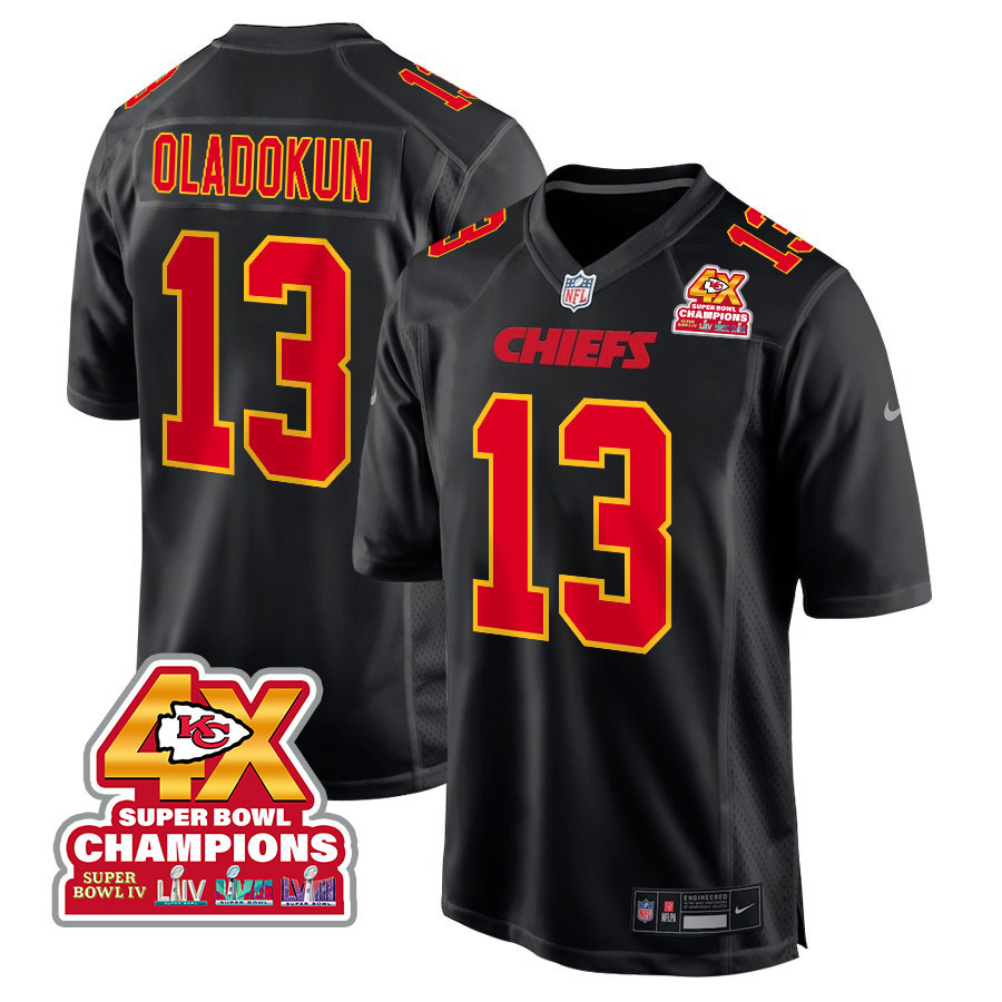 Chris Oladokun 13 Kansas City Chiefs Super Bowl LVIII Champions 4X Fashion Game Men Jersey - Carbon Black JS4125 nicesnker
