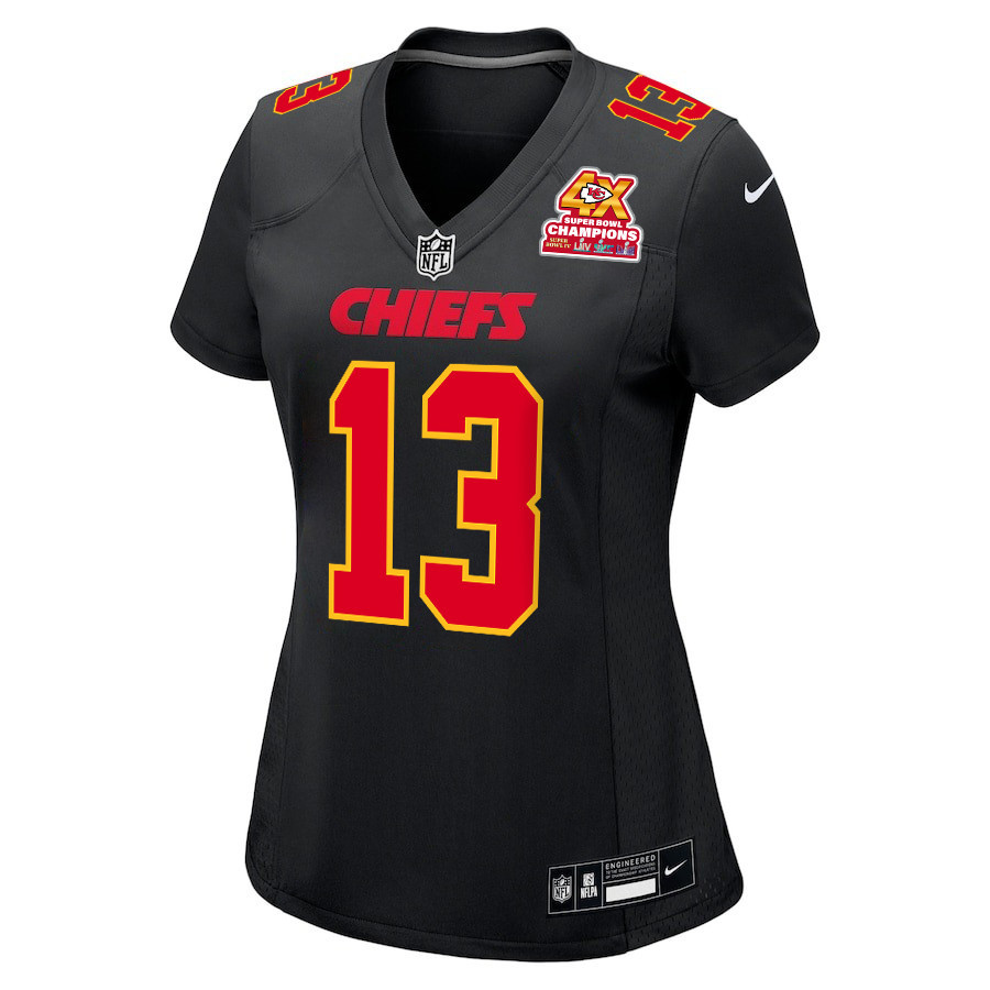 Alternative view of Chris Oladokun 13 Kansas City Chiefs Super Bowl LVIII Champions 4X Fashion Game Women Jersey - Carbon Black JS5690 nicesnker