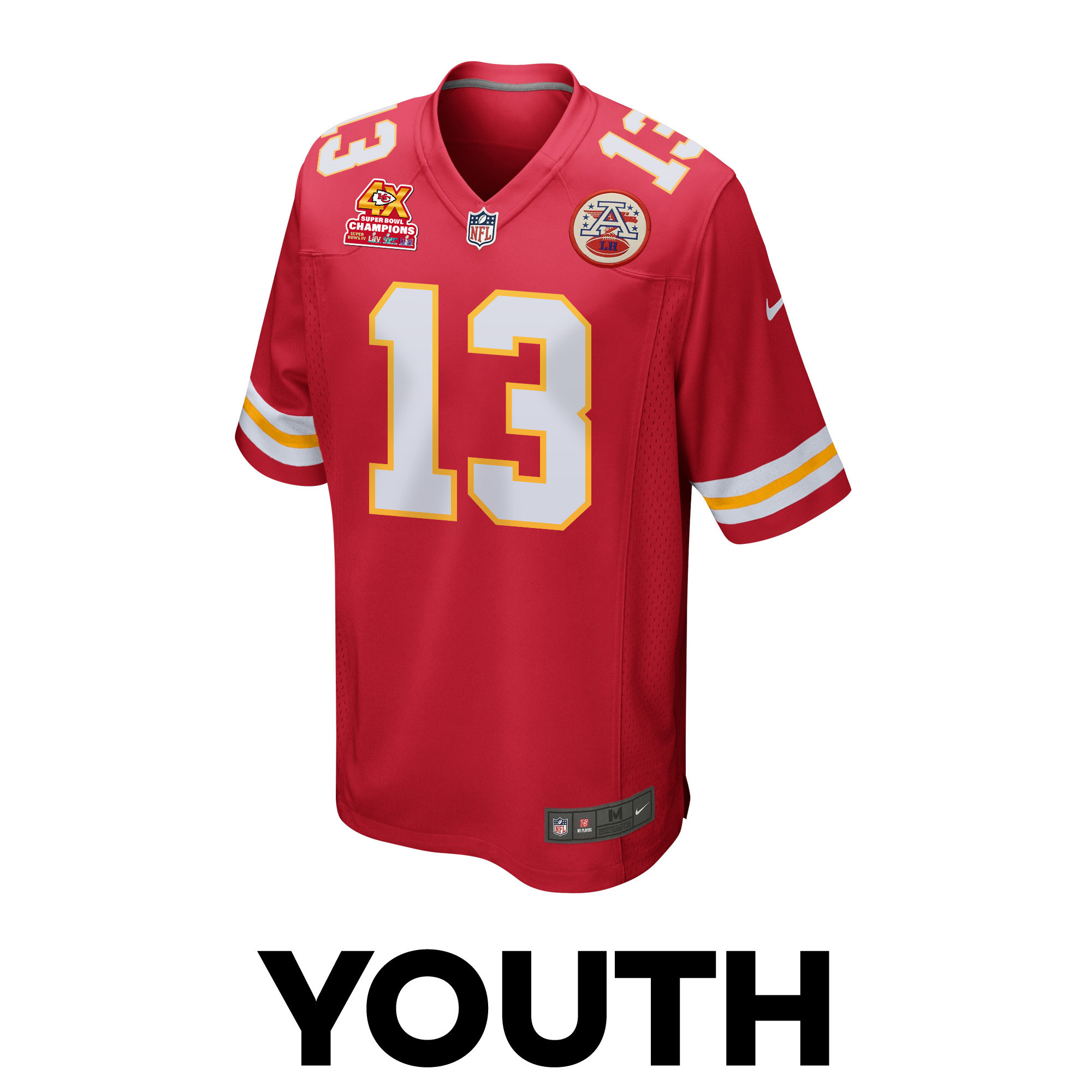 Alternative view of Chris Oladokun 13 Kansas City Chiefs Super Bowl LVIII Champions 4X Game YOUTH Jersey - Red JS2100 nicesnker