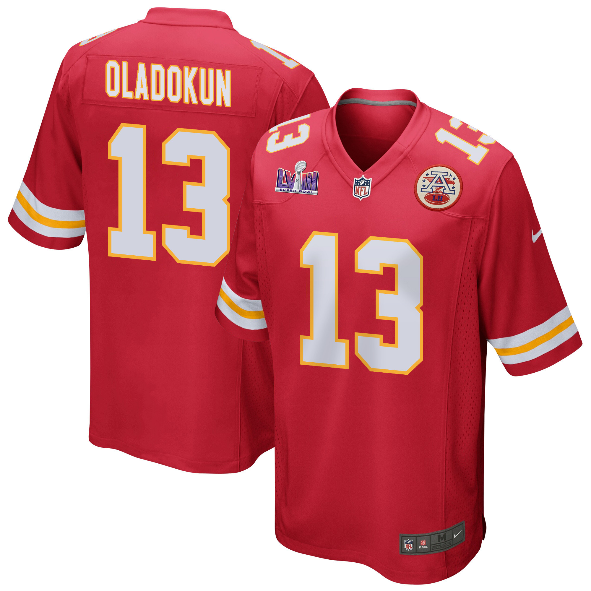 Chris Oladokun 13 Kansas City Chiefs Super Bowl LVIII Patch Game Men Jersey - Red JS7819 nicesnker