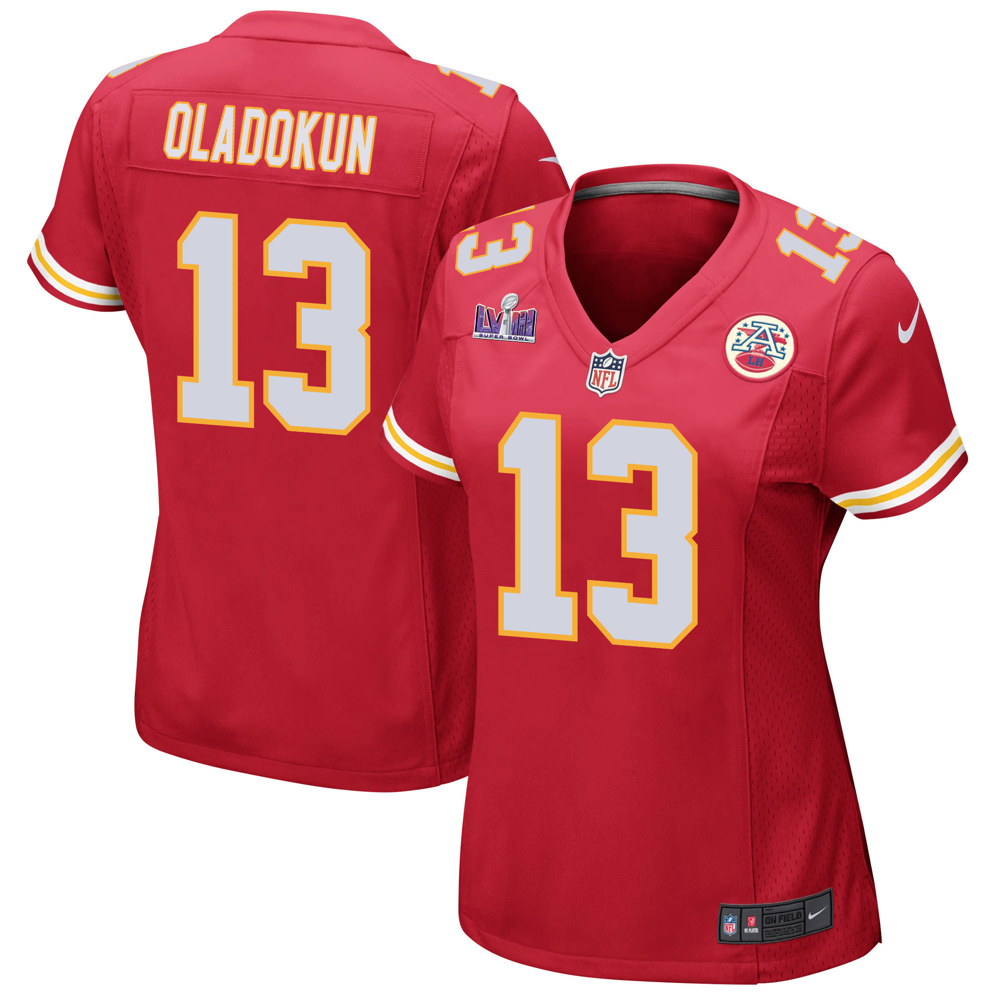 Chris Oladokun 13 Kansas City Chiefs Super Bowl LVIII Patch Game Women Jersey - Red JS6664 nicesnker