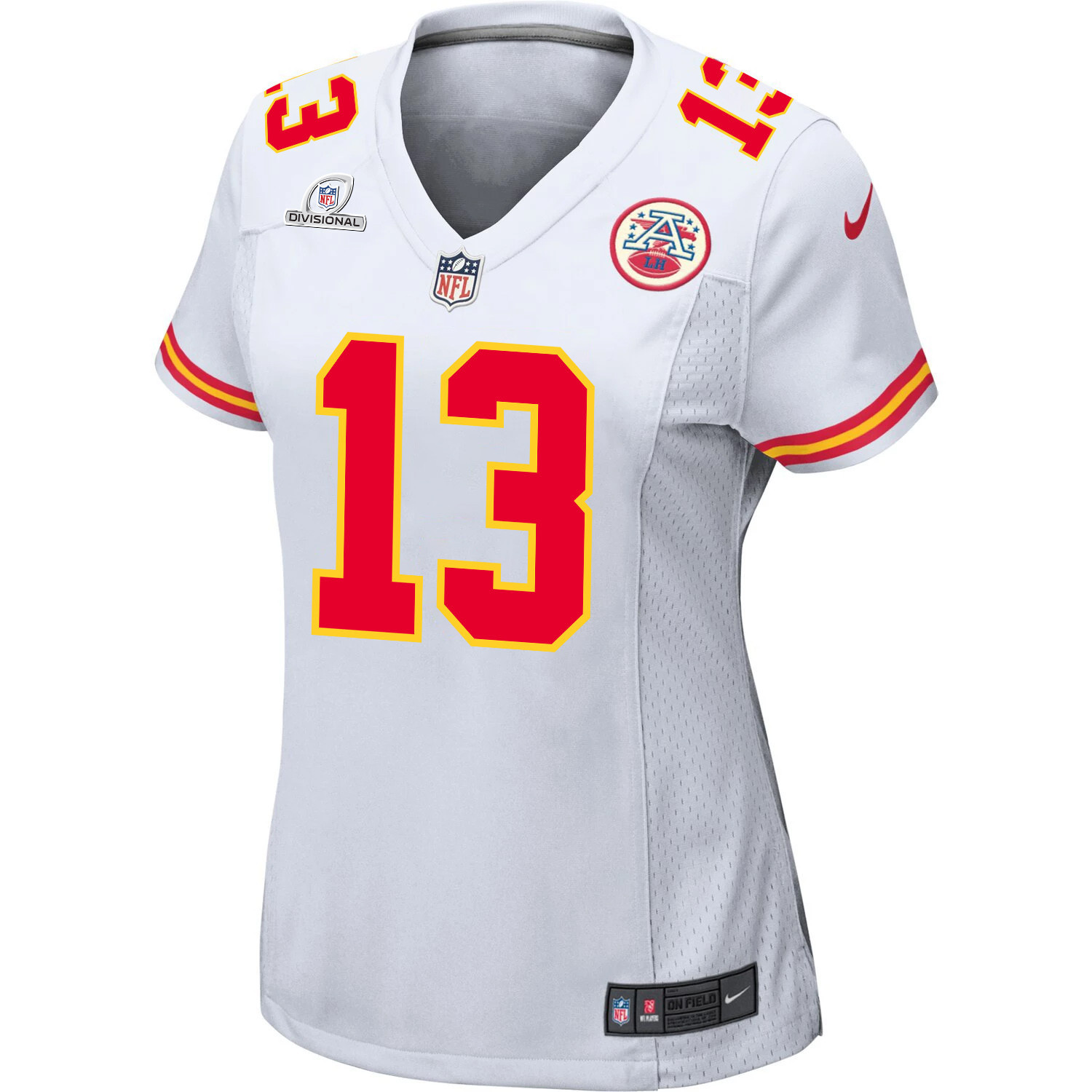 Alternative view of Chris Oladokun 13 Kansas City Chiefs Super Bowl LVIII Patch Game Women Jersey - White JS6177 nicesnker