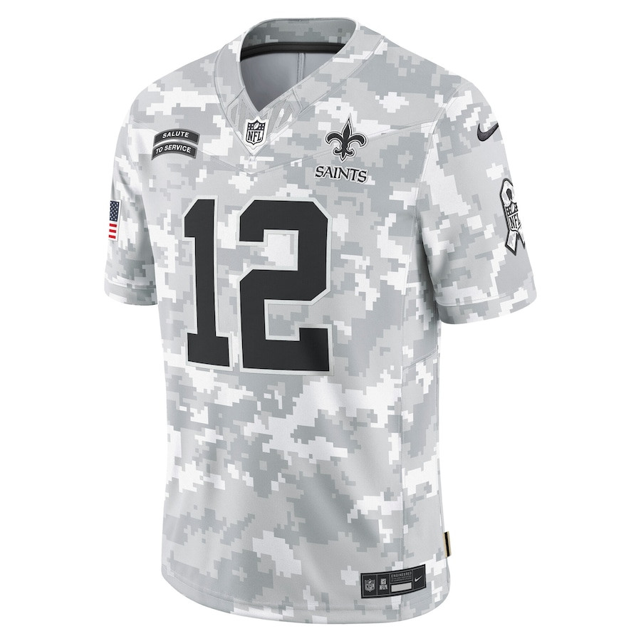 Alternative view of Chris Olave 12 New Orleans Saints 2024 Salute to Service Limited Men Jersey - Arctic Camo JS8485 nicesnker