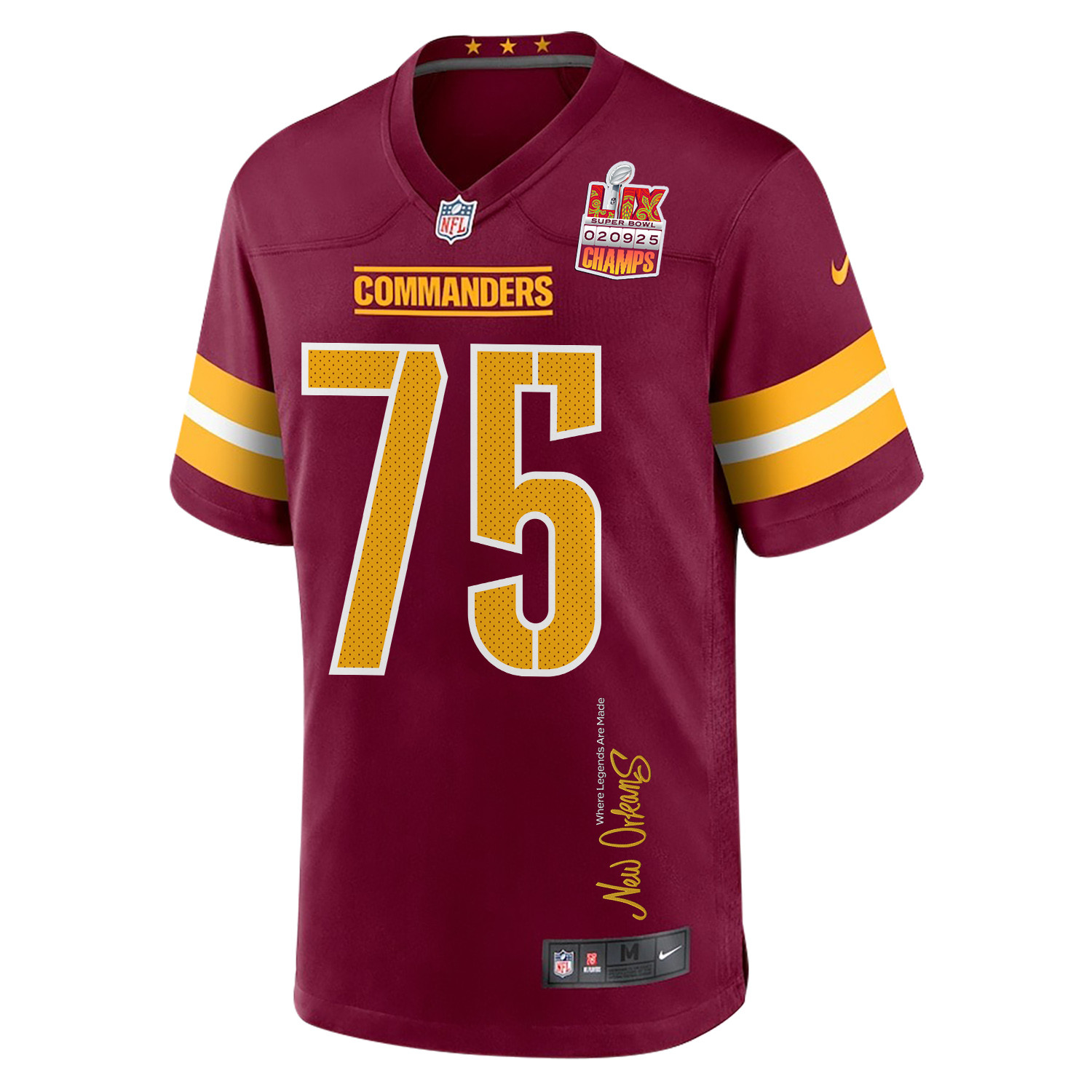Chris Paul 75 Washington Commanders Super Bowl LIX Champions Patch 'New Orleans - Where Legends Are Made' EMBROIDERED Game Men Jersey - Burgundy JS2051 nicesnker - Image 3