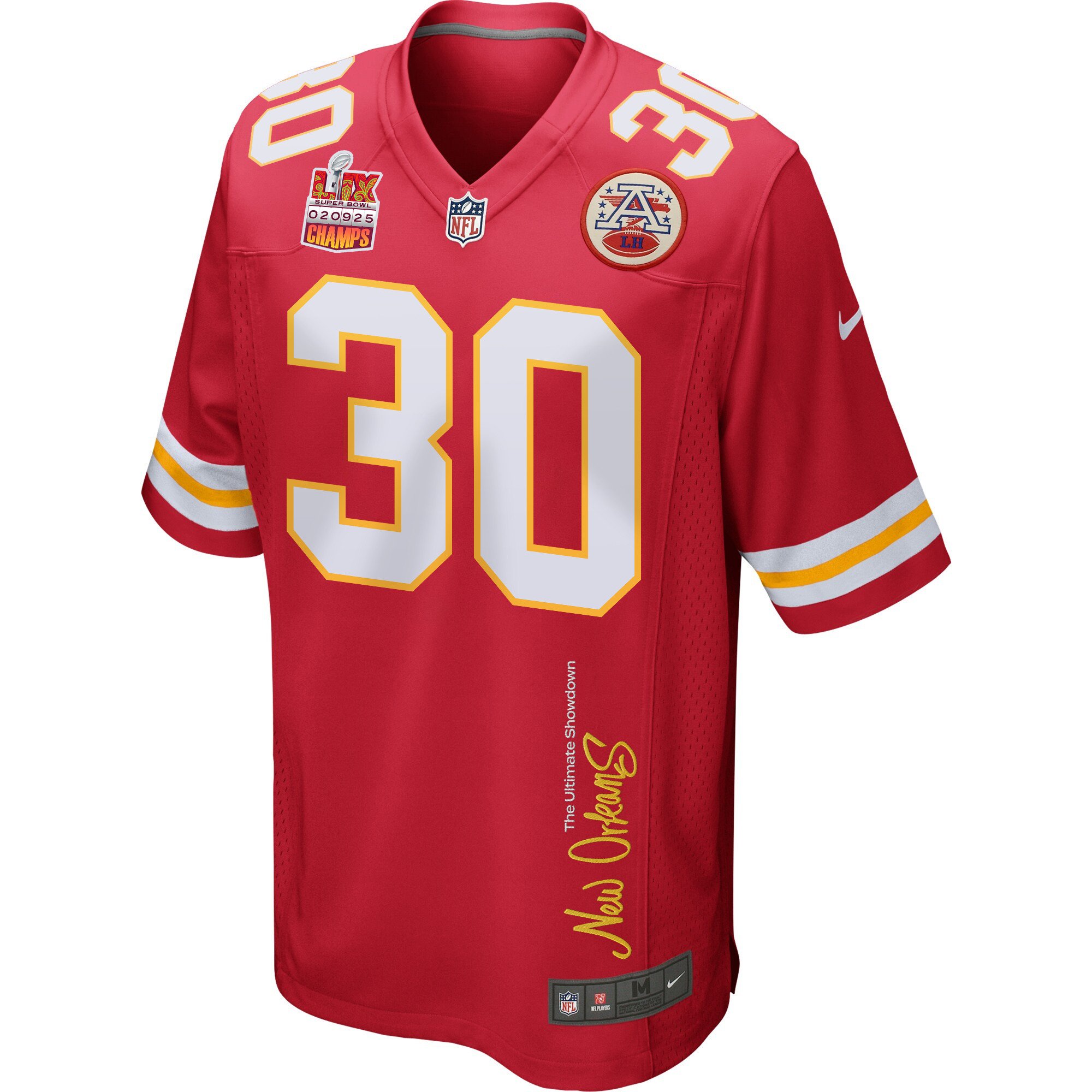 Chris Roland-Wallace 30 Kansas City Chiefs Super Bowl LIX Champions Patch 'New Orleans - The Ultimate Showdown' EMBROIDERED Game Men Jersey - Red JS7008 nicesnker - Image 3