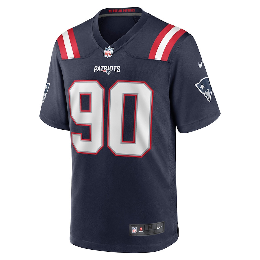 Alternative view of Christian Barmore 90 New England Patriots Men Game Jersey - Navy JS7079 nicesnker