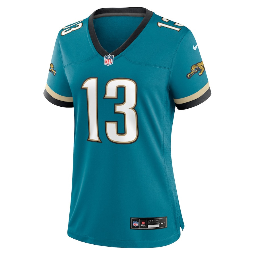 Alternative view of Christian Kirk 13 Jacksonville Jaguars Women's Prowler Throwback Game Jersey - Teal JS8604 nicesnker