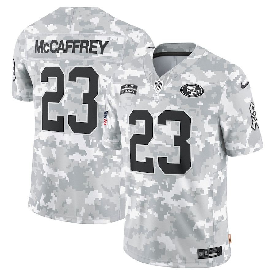 Christian McCaffrey 23 San Francisco 49ers 2024 Salute to Service Limited Men Jersey - Arctic Camo JS8851 nicesnker